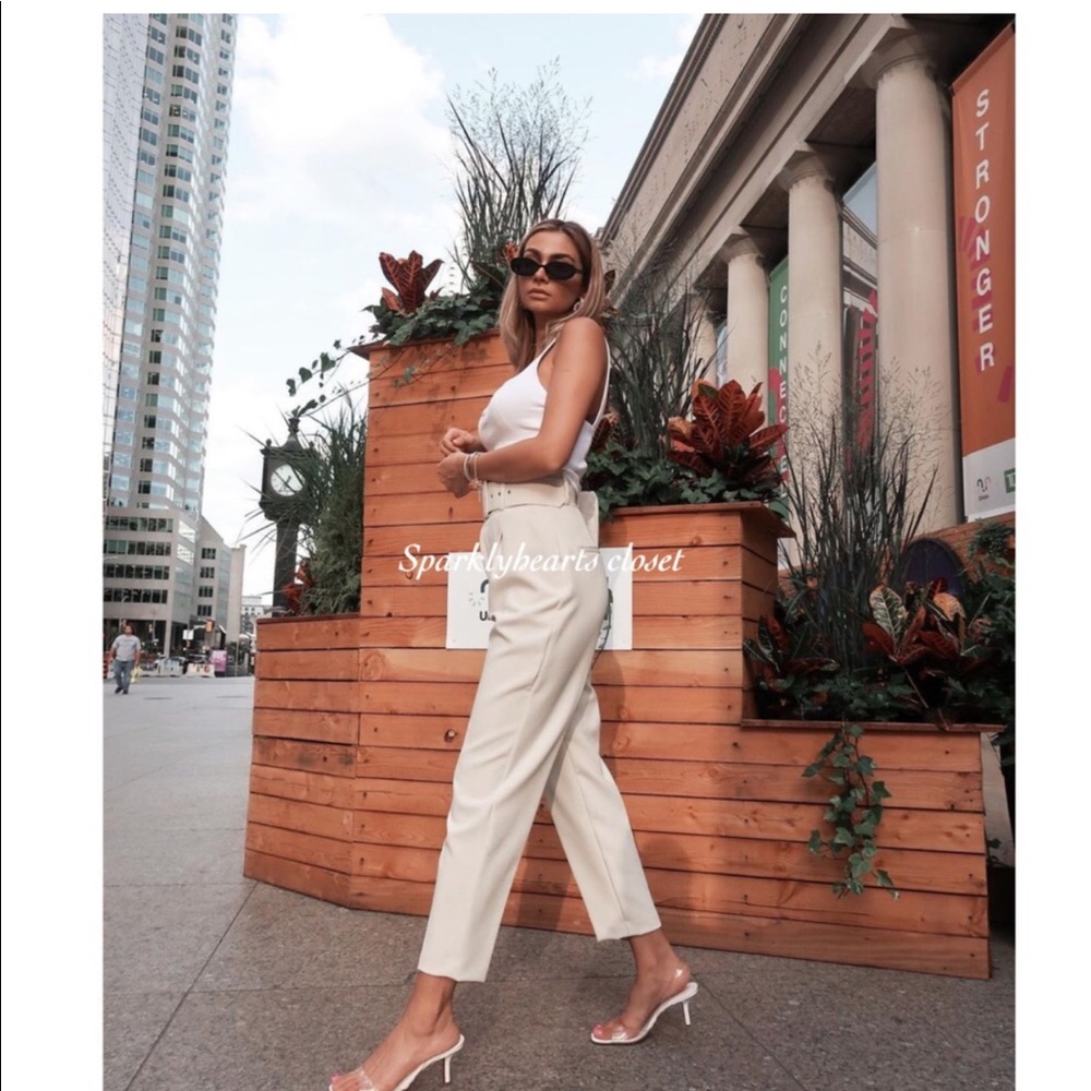 New Zara Belted Ecru Pants - Picture 4 of 11